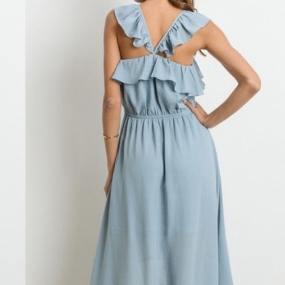 Blue Ruffled High Low Dress - Picture 10 of 16